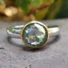 Round Rose Cut Moissanite Diamond Bezel Set Two Tone Engagement Ring
