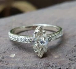 Pretty Hidden Halo Marquise Near Colorless Moissanite Engagement Ring