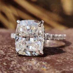 5.37 TCW Cushion Cut Classic Moissanite Halo Pave Set Engagement Ring