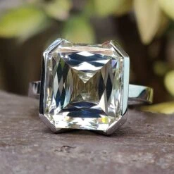 Unique 9.14 CT Criss Cut Moissanite Half Bezel Set Solitaire Engagement Ring