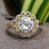 Floral Style Round OEC Moissanite Halo Engagement Ring