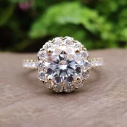 2.23 TCW Round Brilliant Cut Halo Pave Colorless Moissanite Engagement Ring