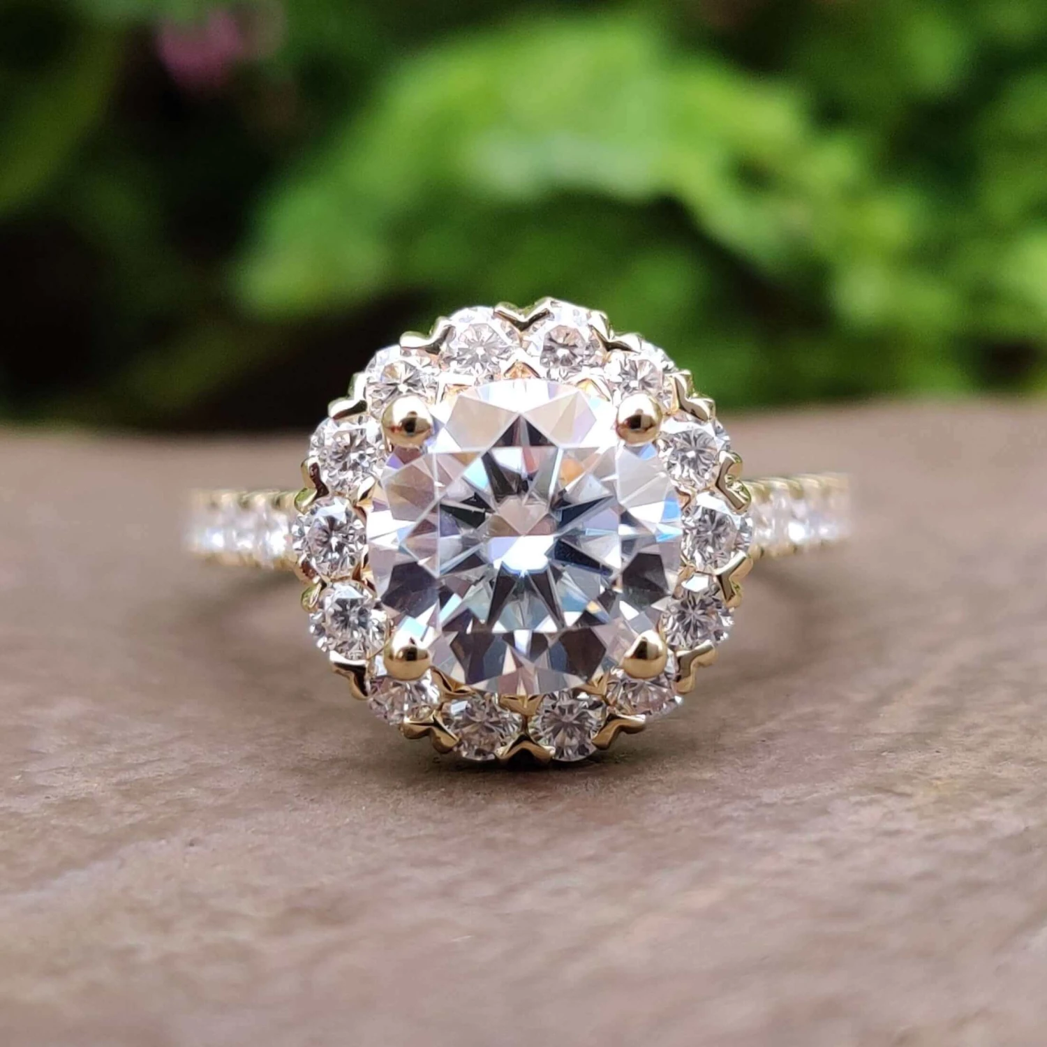 2.23 TCW Round Brilliant Cut Halo Pave Colorless Moissanite Engagement Ring