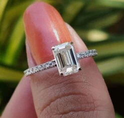 Hidden Halo 1.86 CT Emerald Colorless Moissanite Engagement Ring