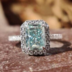 2.11 TCW Radiant Cut Classic Halo Pave Set Moissanite Wedding Ring Set