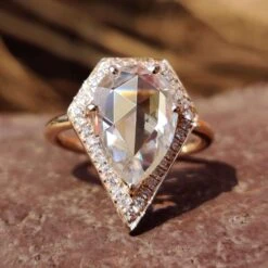 Vintage Style 3.48 TCW Pear Rose Cut, Diamond Shape Unique Halo Engagement Ring