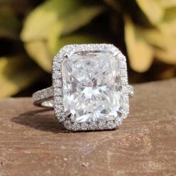 Amazing Hidden Halo Pave Radiant Moissanite Engagement Ring
