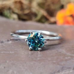 0.75 CT Round Brilliant Cut Cyan Blue Moissanite Solitaire Ring