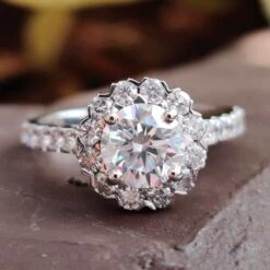 Endearing Love Grande Halo Cathedral Pave Moissanite Engagement Ring