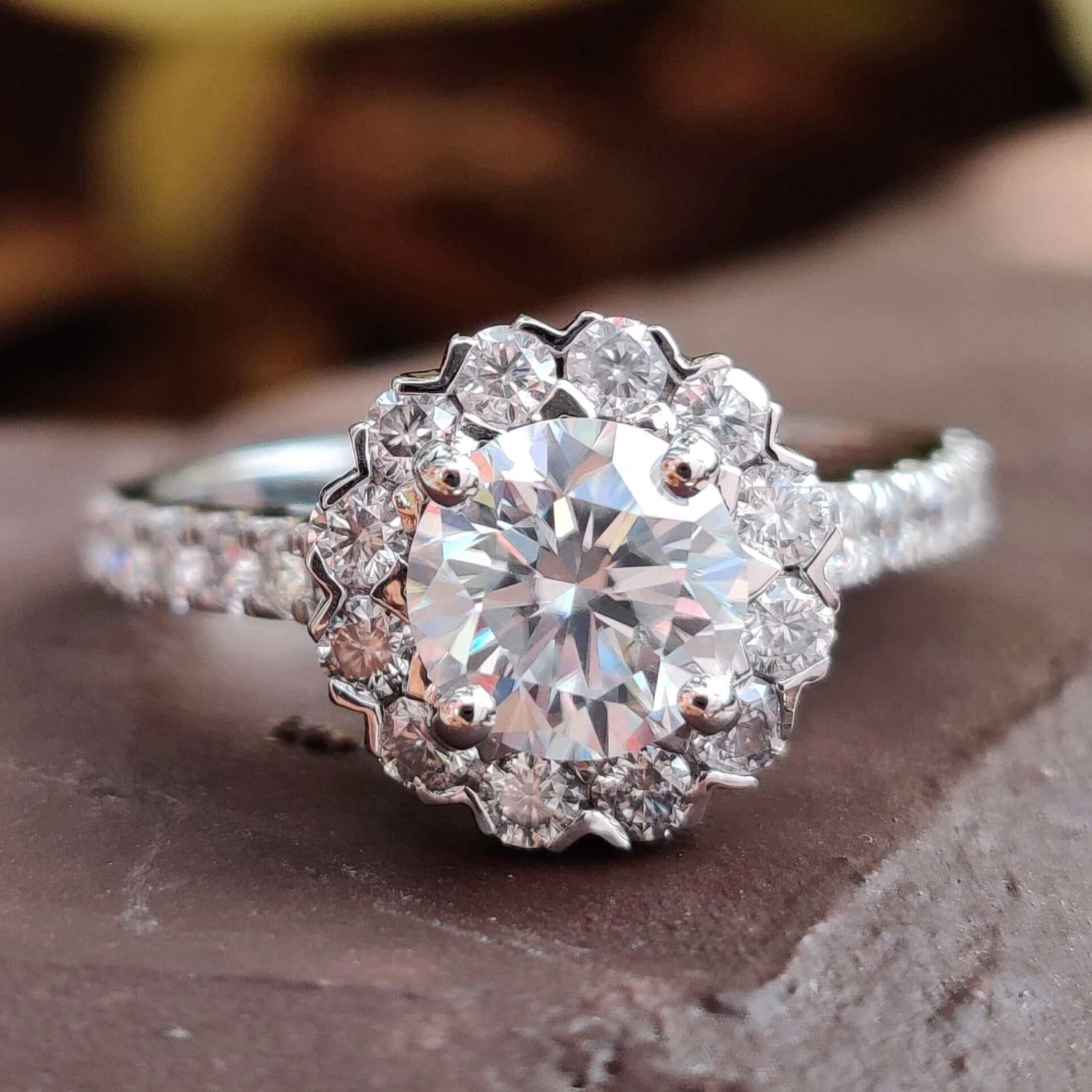 Endearing Love Grande Halo Cathedral Pave Moissanite Engagement Ring