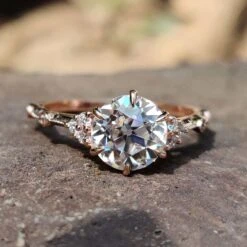 1.53 TCW Round Old European Cut Vintage Style Moissanite Engagement Ring