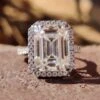 8.69 TCW Emerald Moissanite Halo Pave Set Designer Engagement Ring