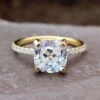 2.43 TCW Cushion Cut Colorless Moissanite Hidden Halo Pave Engagement Ring