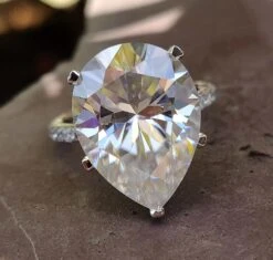 Hidden Halo With Pave Set Classic 10.66 TW Pear Moissanite Engagement Ring