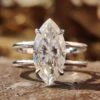 3.38 CT Marquise Cut Dual Shank Moissanite Solitaire Engagement Ring