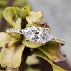 East-West Marquise Cut Moissanite Engagement Ring, 1.84 TCW Colorless Moissanite Ring, Anniversary Gift Ring