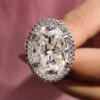 Two Side Halo Ring, 14.03 Carat Oval Cut Engagement Ring, Double Claw Prong Setting Ring
