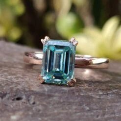 Double Claw Prong Solitaire Engagement Ring - 1.97 CT Emerald Moissanite