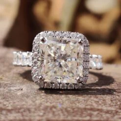 6.77 TW Dual Edge Halo Pave Set Radiant Cut Moissanite Engagement Ring