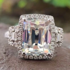 5.10 TCW Cushion Cut Old European Cut Moissanite Halo Engagement Ring
