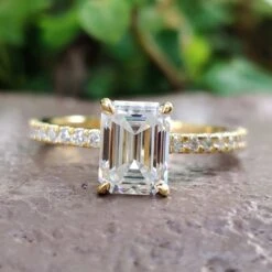 1.77 TCW Emerald Step Cut Hidden Halo Pave Set Moissanite Wedding Ring