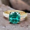 Cushion Divine Moissanite Engagement Ring, 3.94 CT Green Moissanite Pave Set Ring For Her