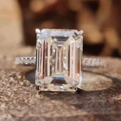 Unique 5.25 TCW Emerald Step Cut Channel Set Moissanite Wedding Ring
