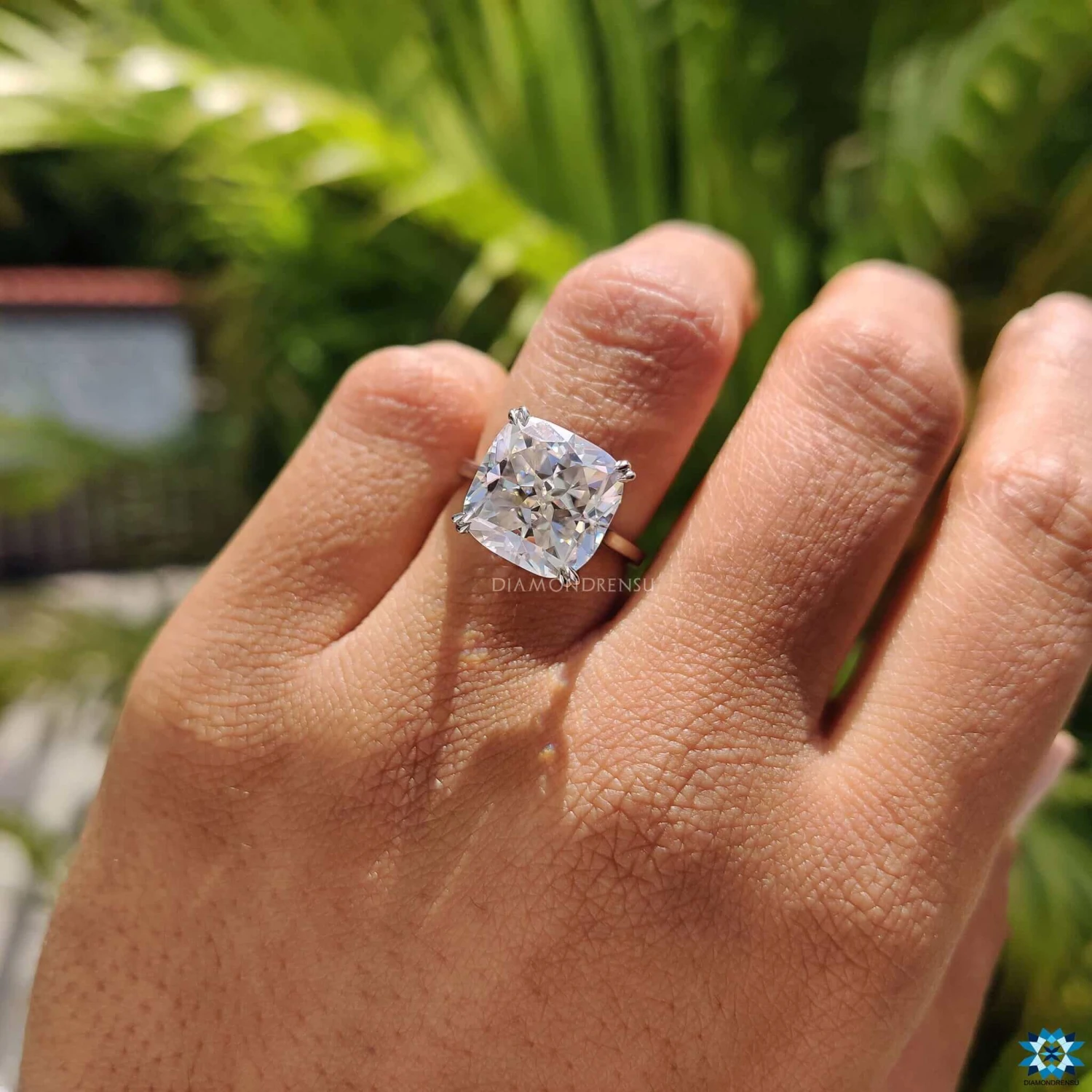 Hidden Halo Cushion Rensu Cut Moissanite Engagement Ring For Women - Image 3