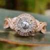 2.19 TCW Portuguese Cut Halo Vintage Moissanite Engagement Ring