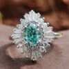 0.81 CT Oval Cyan Blue Moissanite Ring, Vintage Engagement Ring