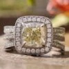 2.53 TW Triple Row Pave Set Light Yellow Cushion Cut Unique Moissanite Engagement Ring