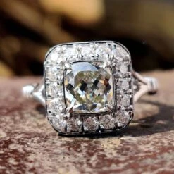 Vintage Style 1.64 TCW Cushion Divine Moissanite Halo Engagement Ring