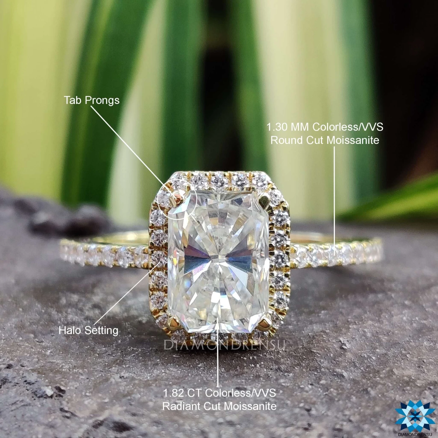 1.82 CT Radiant Petite Pave Halo And Hidden Halo Moissanite Engagement Ring - Image 8