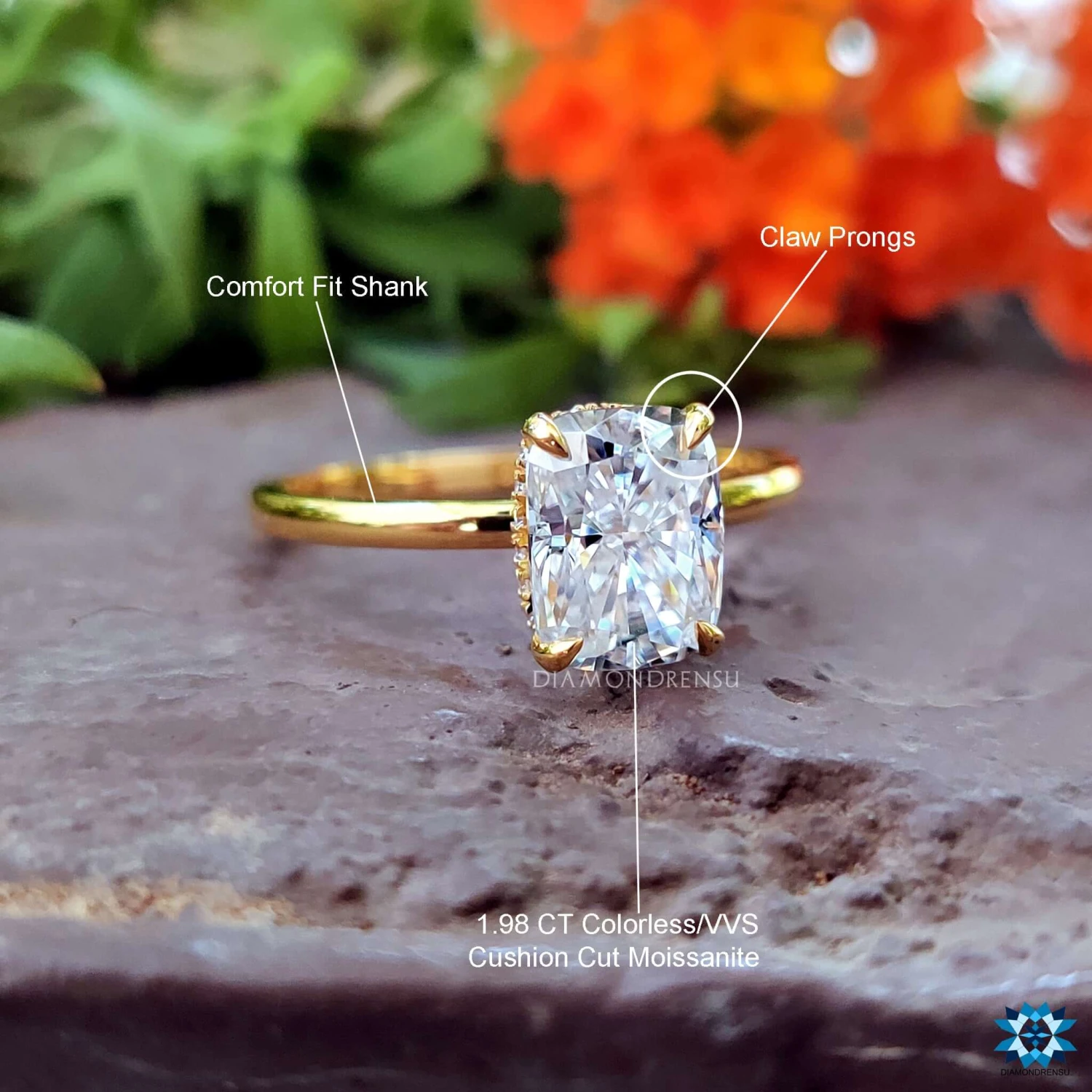 2.03 TCW Elongated Cushion Cut Hidden Halo Moissanite Engagement Ring - Image 9