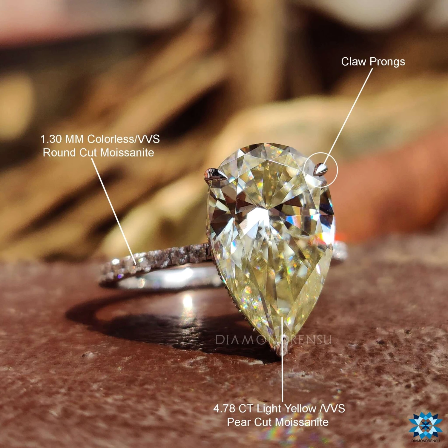 Unique 5.16 TCW Pear Cut Hidden Halo Pave Set Moissanite Engagement Ring - Image 9