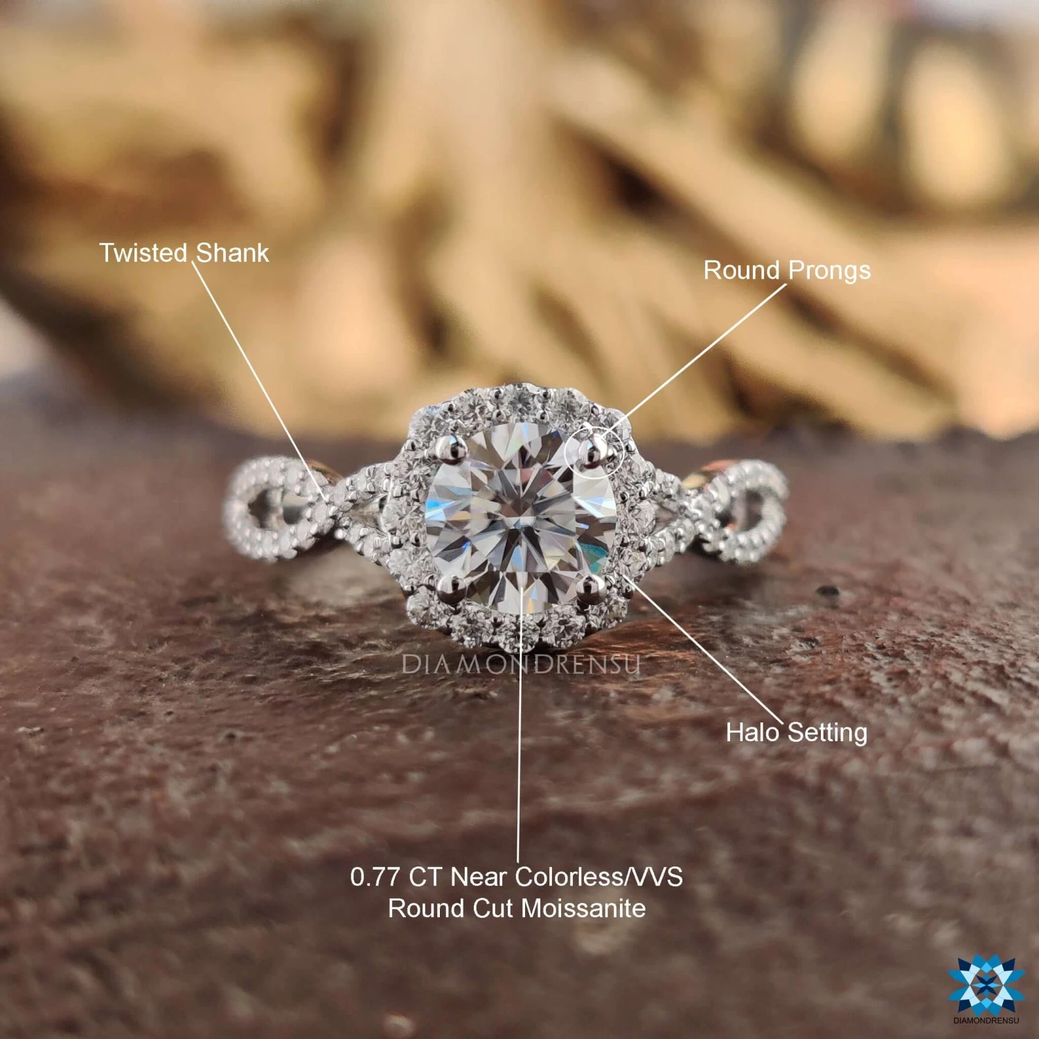 1.13 TCW Round Cut Dazzling Twisted Pave Set Halo Engagement Ring - Image 9