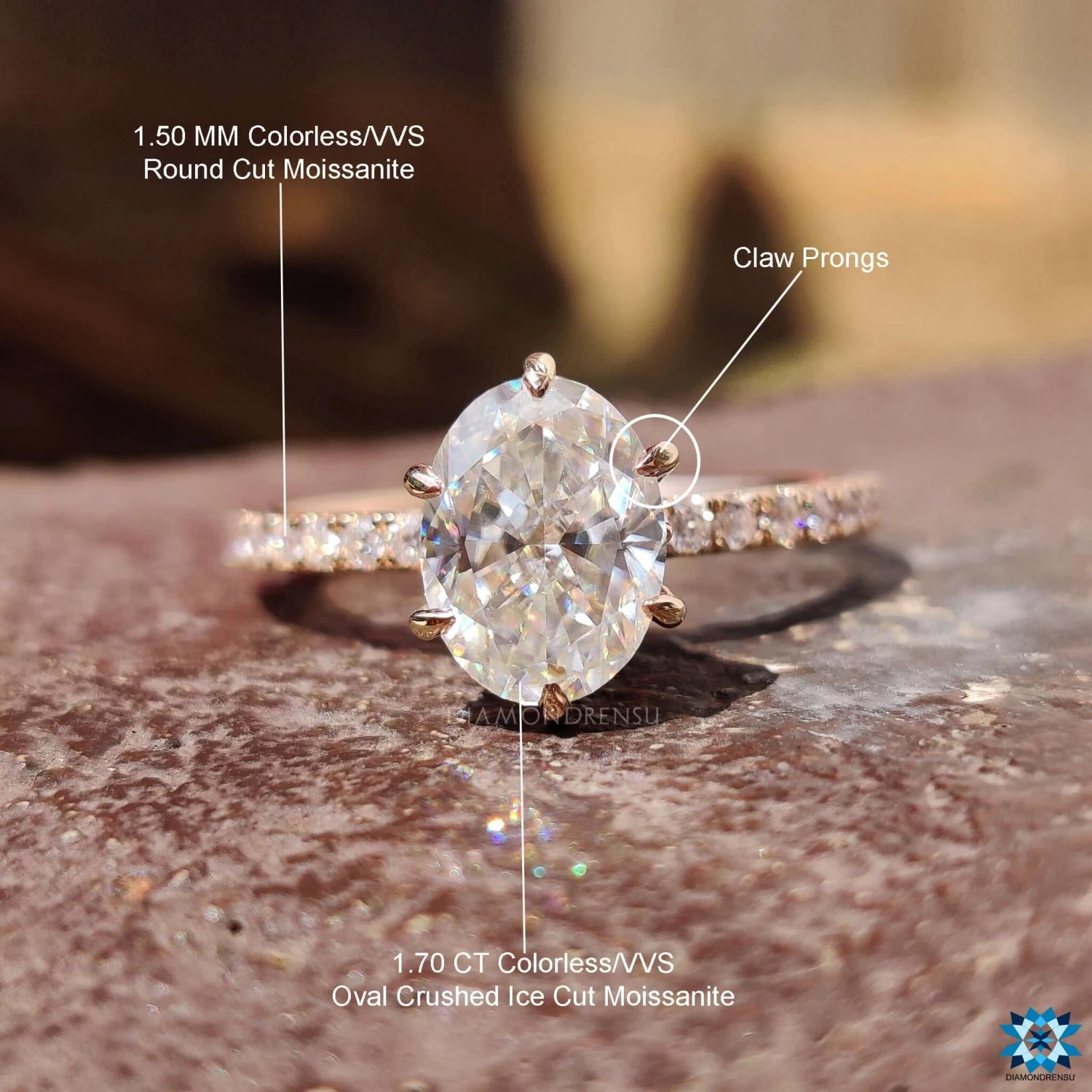 2.15 TW Crushed Ice Oval Cut Six Prongs Wrap Pave Set Unique Moissanite Engagement Ring - Image 8