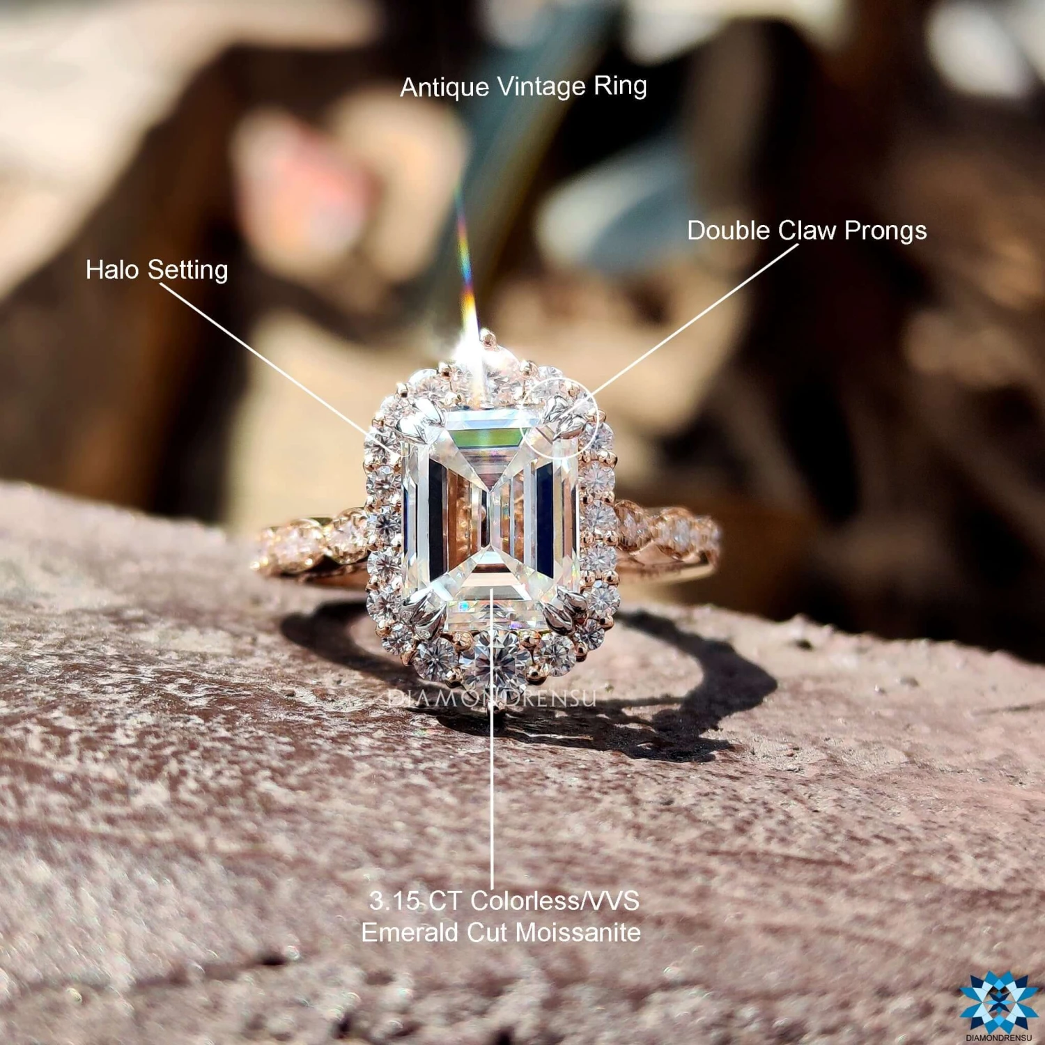 Vintage Inspired 3.94 TCW Emerald Cut Unique Moissanite Engagement Ring - Image 9