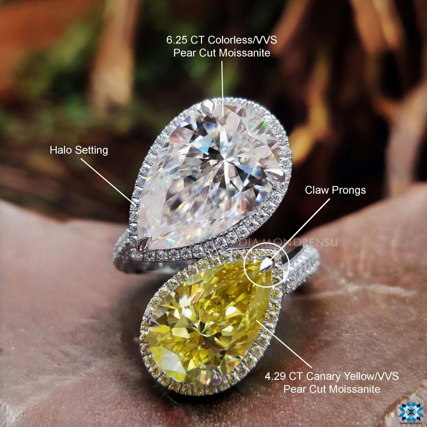 Toi Et Moi Ring, 11.31 TW Pear Cut Unique Moissanite Engagement Ring - Image 9