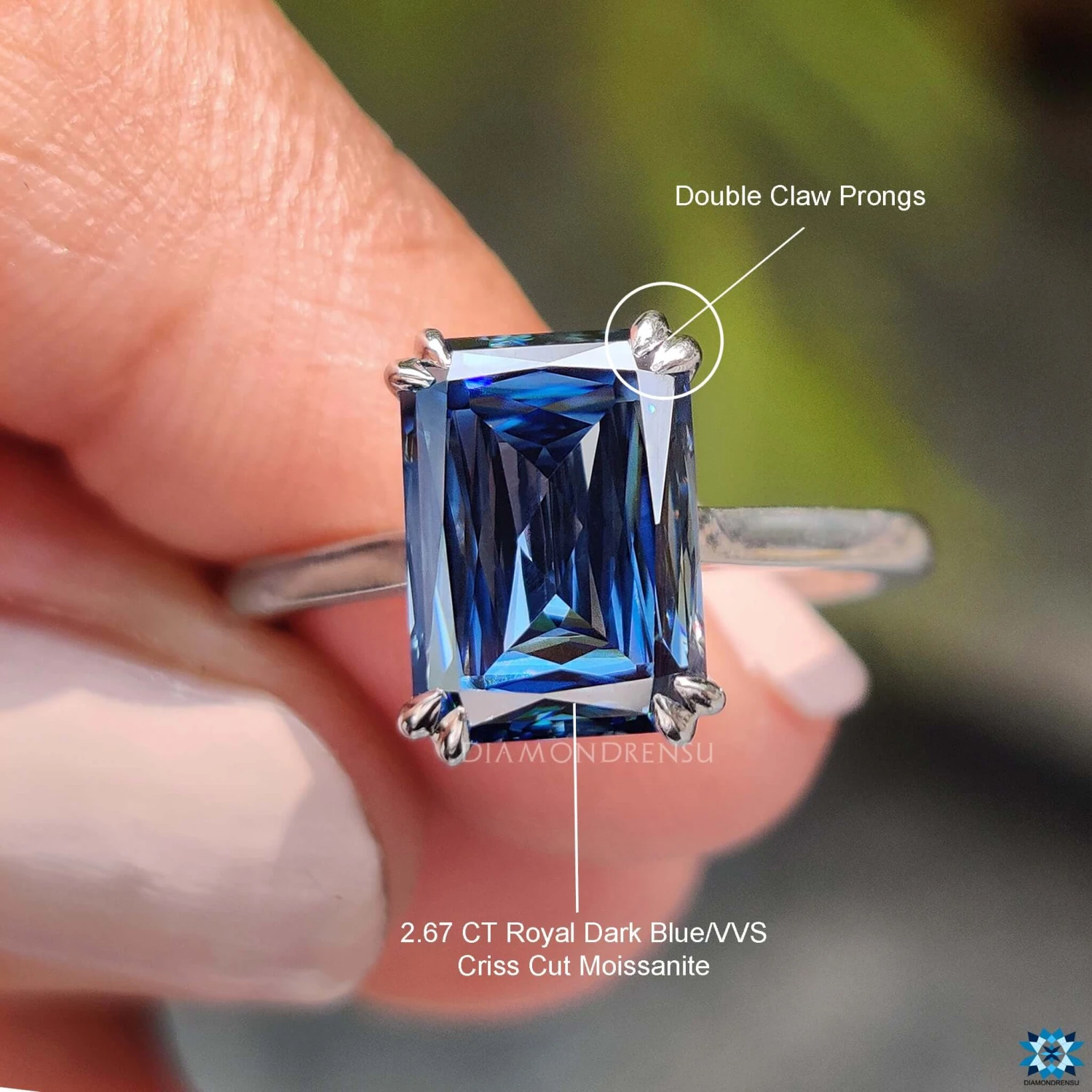 Royal Blue Criss Cut Moissanite Solitaire Engagement Ring - Image 9