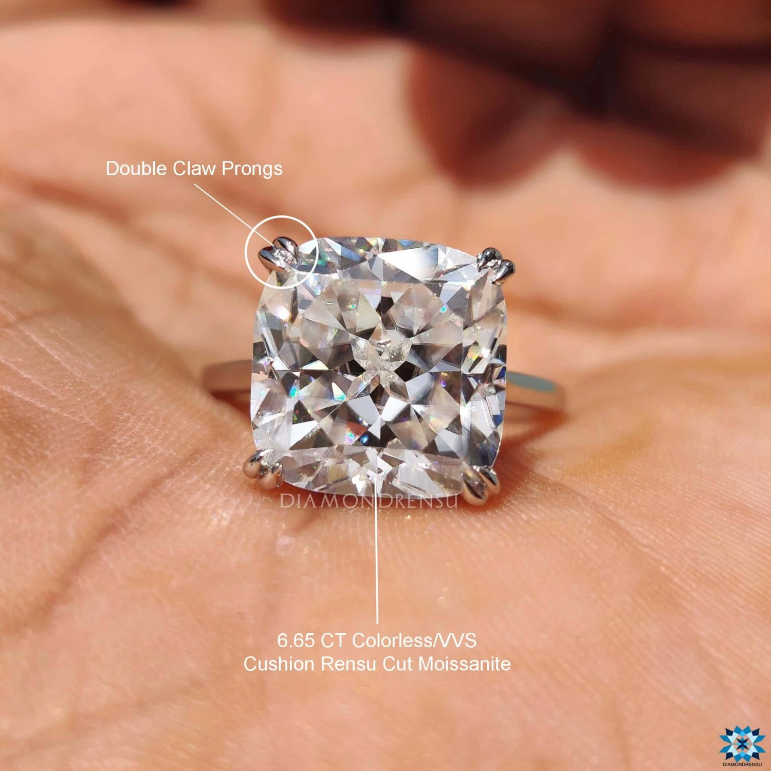 Hidden Halo Cushion Rensu Cut Moissanite Engagement Ring For Women - Image 9