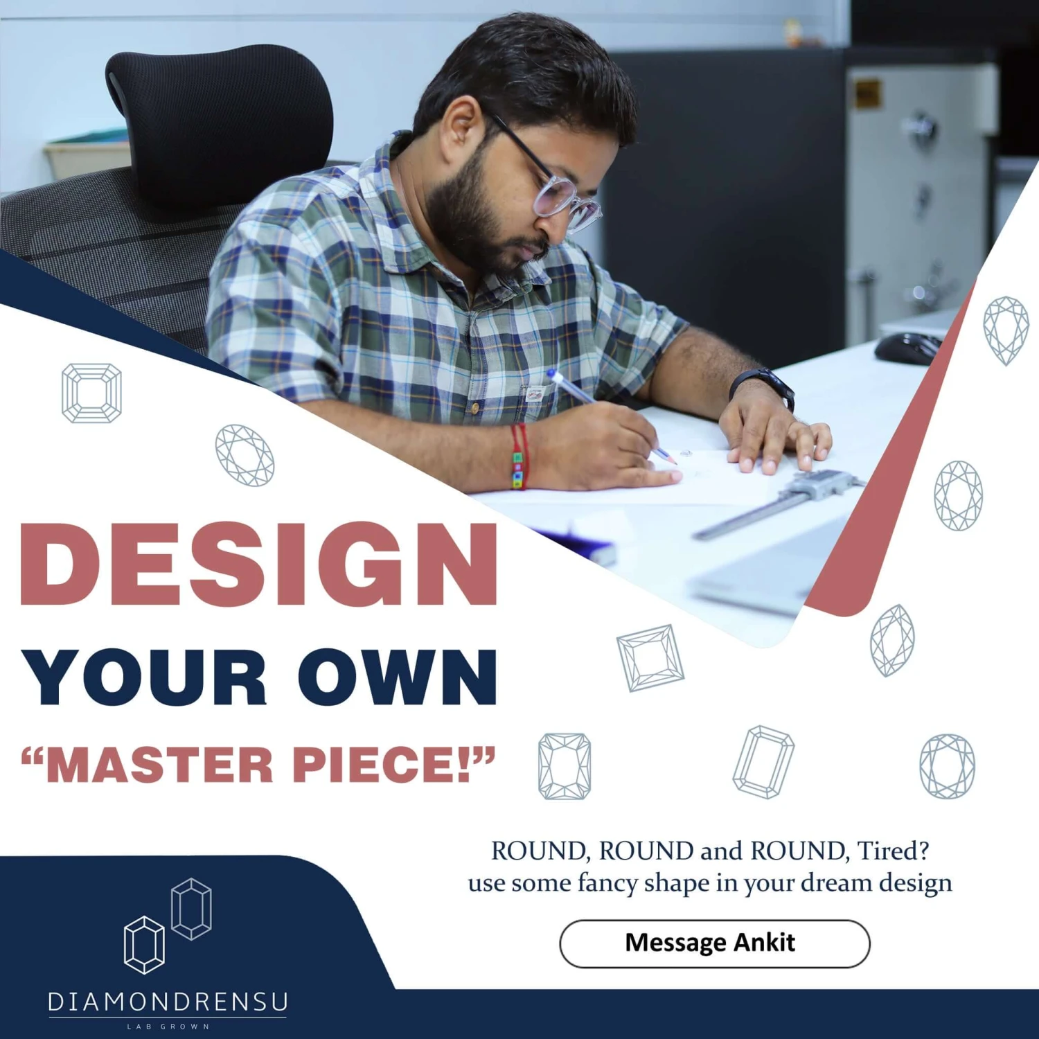 Marquise And Round Lab Grown Diamond Floating Bubble Wedding Band - Image 10