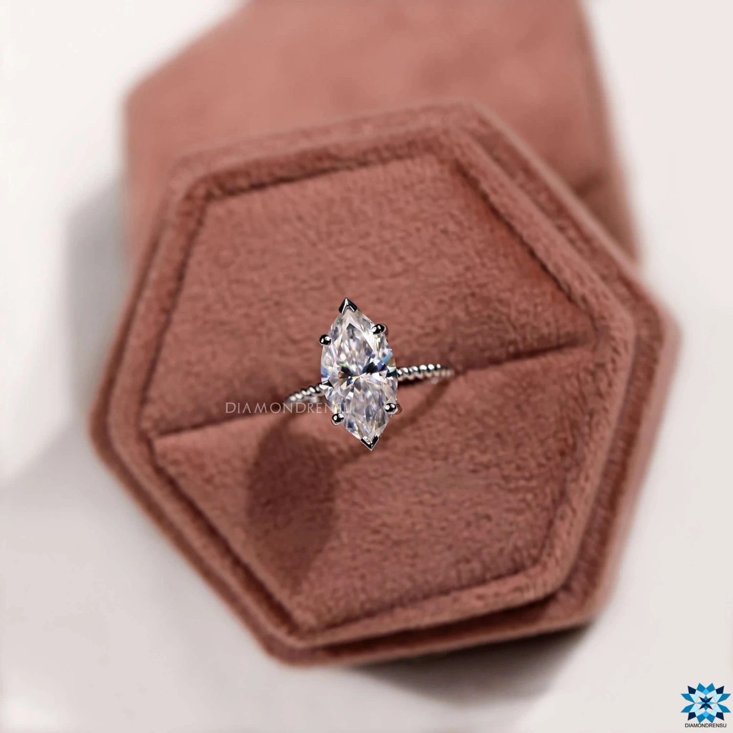 3.92 TCW Marquise Moissanite Twisted Hidden Halo Engagement Ring - Image 4