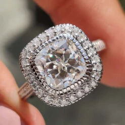 Cushion Rensu Cut Vintage Style Moissanite Halo Engagement Ring