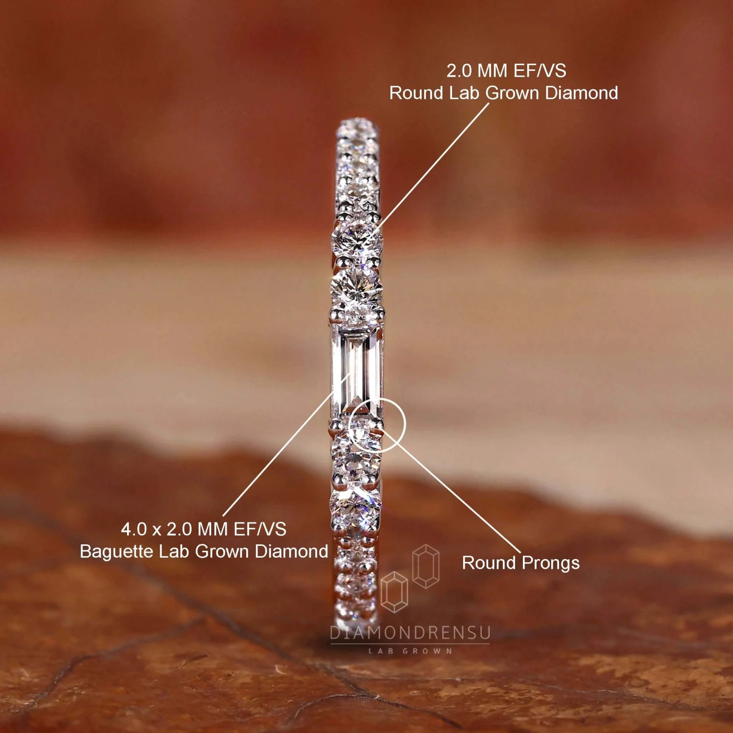 Baguette And Round Cut EF/VS Lab Grown Diamond Wedding Band - Image 9