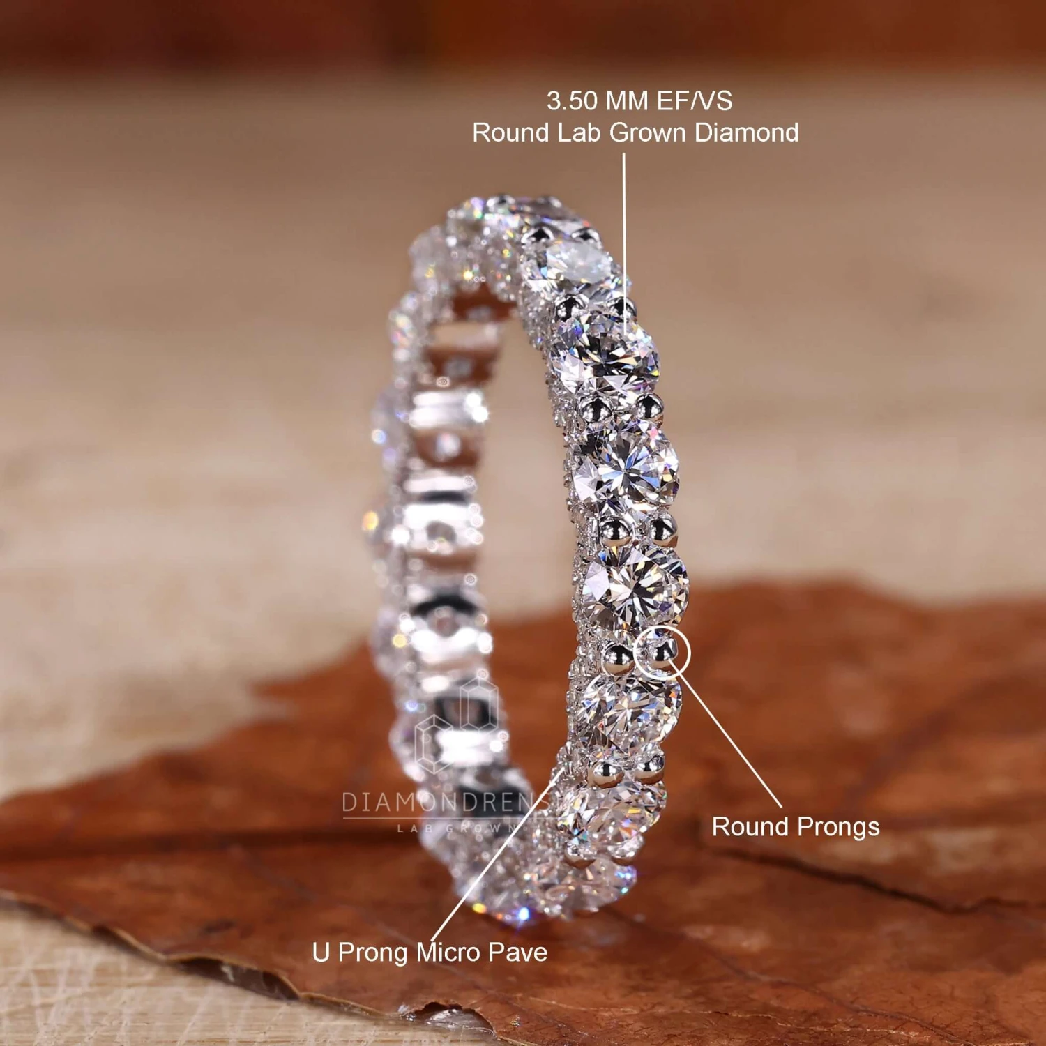 U Prong Micro Pave Wedding Band, Round Lab Grown Diamond Eternity Band - Image 9