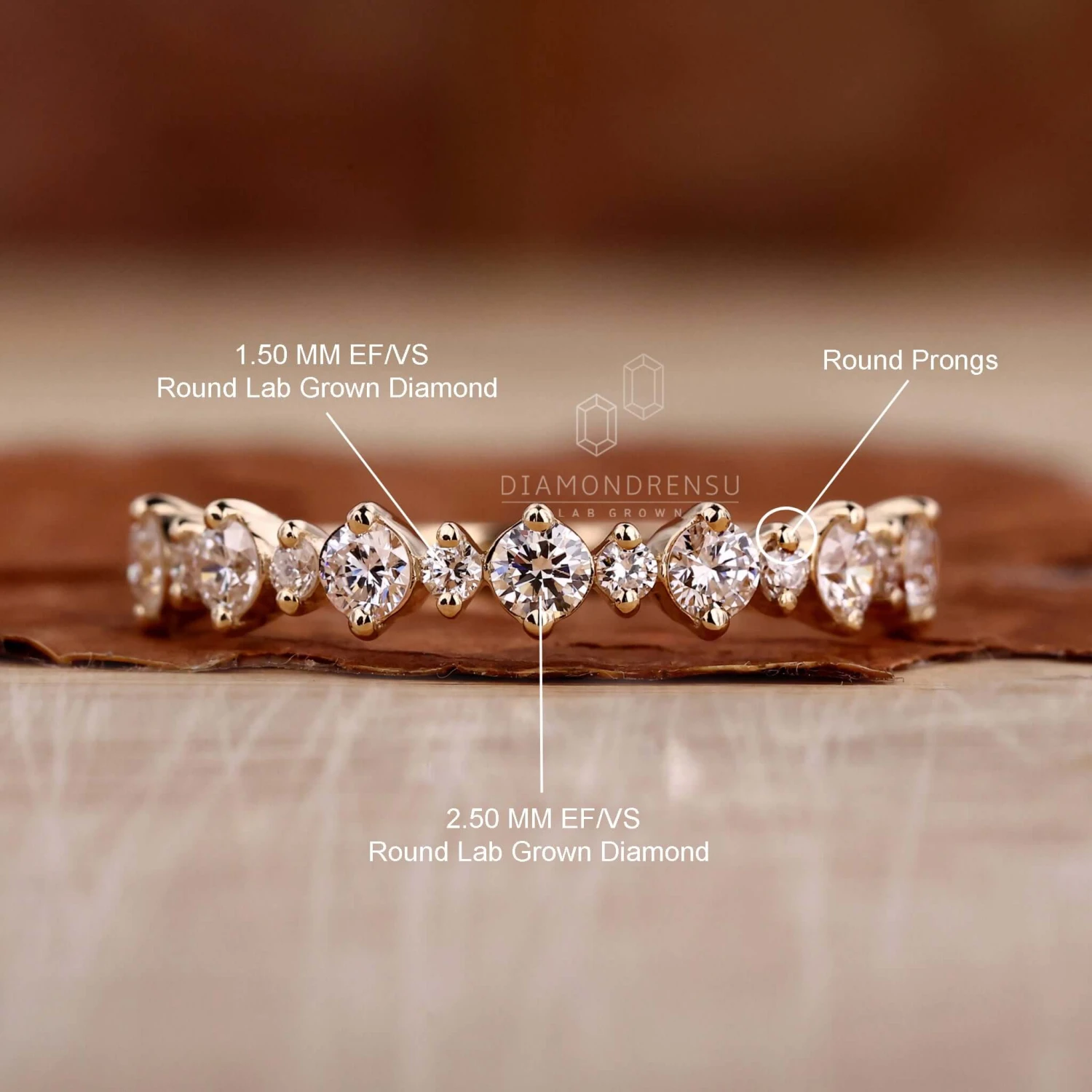 Floating Bubble Round Lab Grown Diamond Half Eternity Wedding Band - Image 9