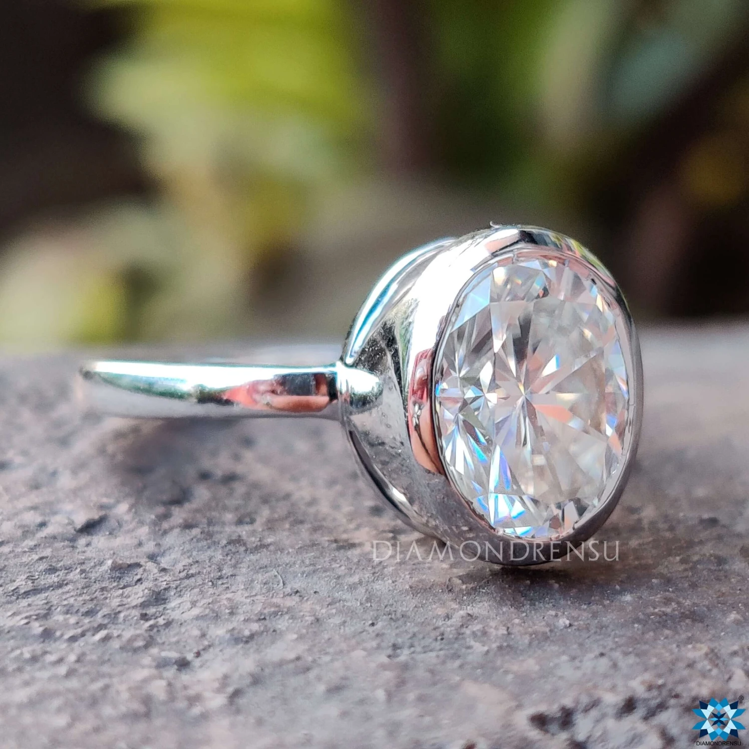 1.94 Singular Bezel Set Oval Solitaire Moissanite Engagement Ring - Image 5