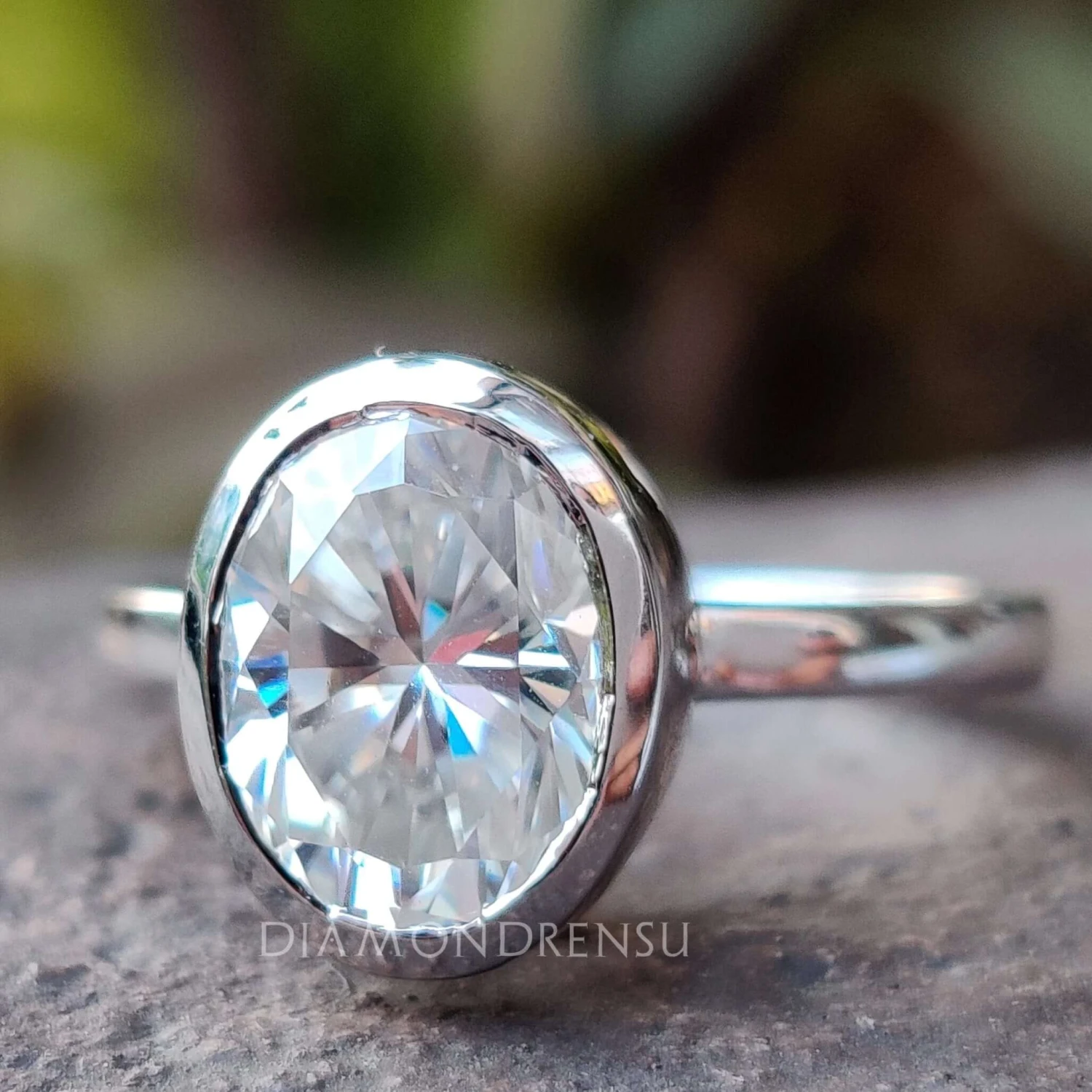 1.94 Singular Bezel Set Oval Solitaire Moissanite Engagement Ring