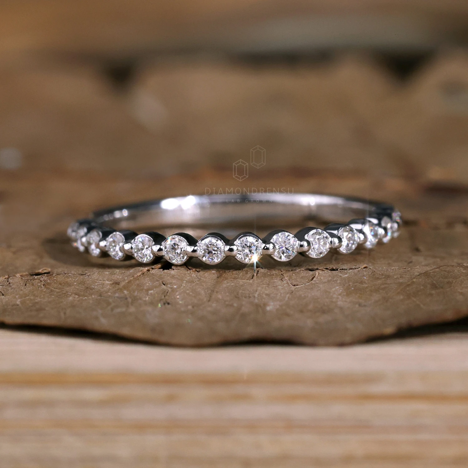 Floating Bubble Half Eternity Wedding Band, 1.50 MM Round Brilliant Cut Lab Created Diamond Band, Matching Band For Engagement Ring - Image 5